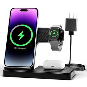 3-in-1 Black Wireless Charging Station for iPhone 16